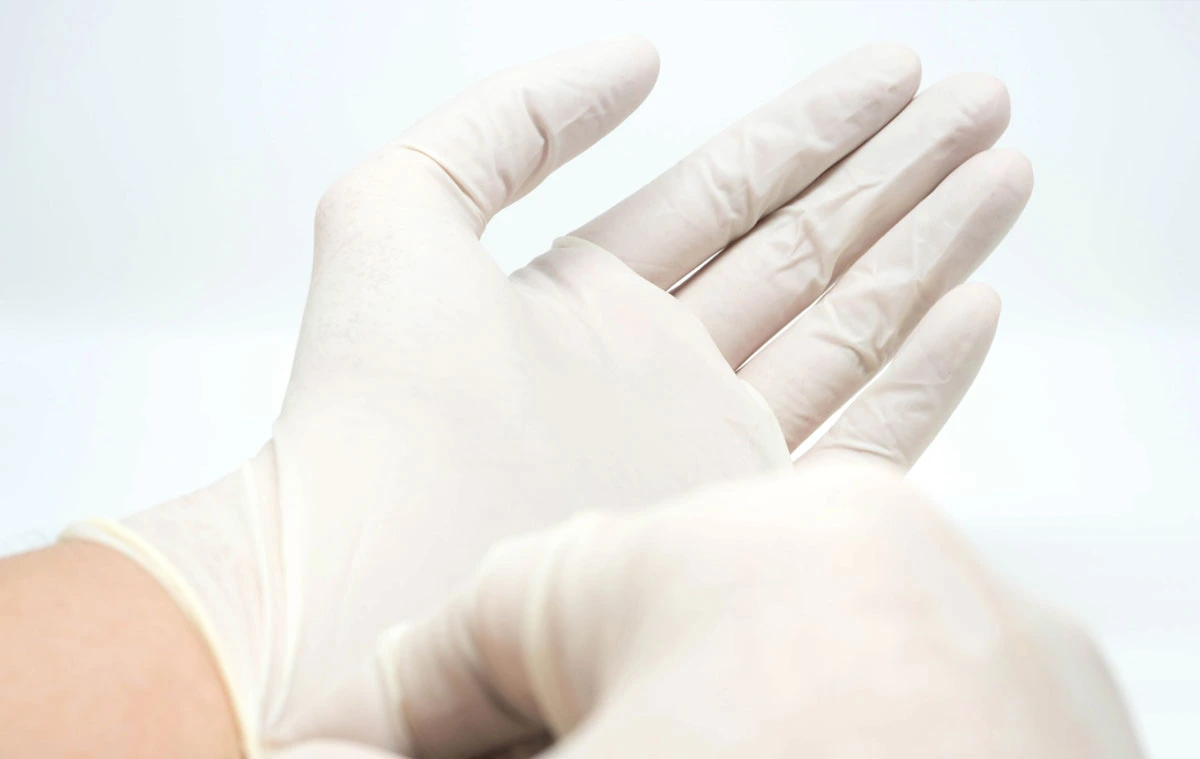 Guantes de látex de examen, color crema